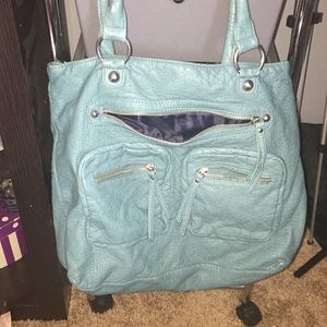 Aqua faux leather tote bag
